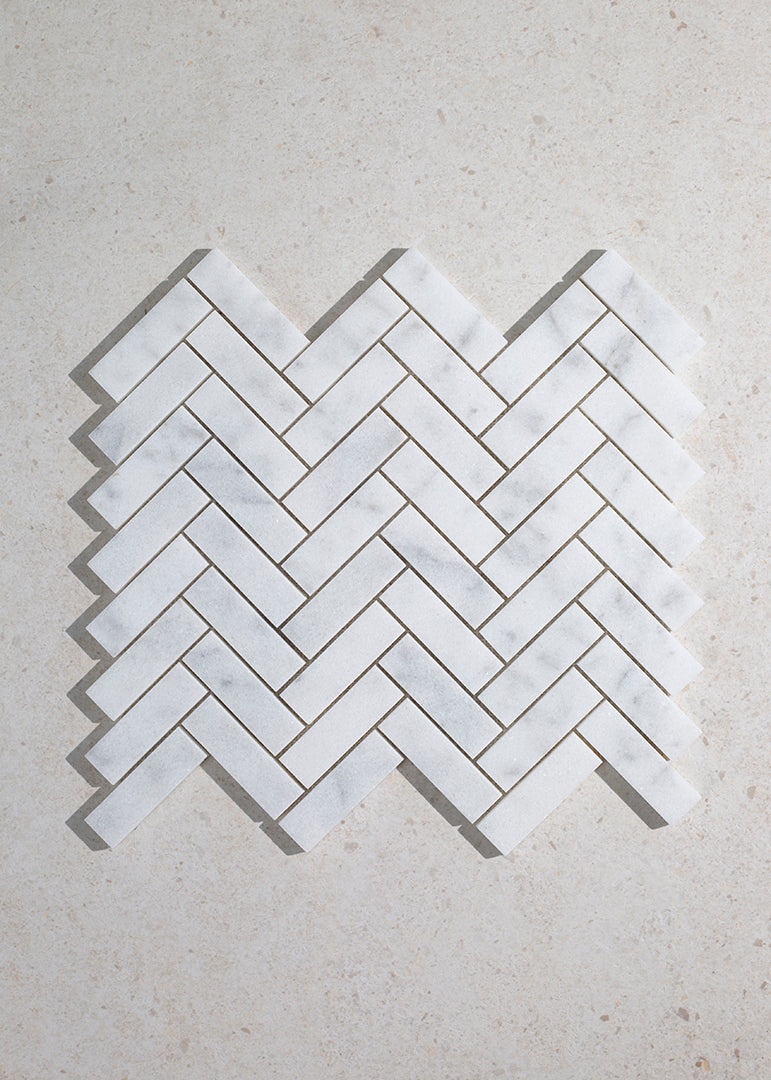 Carrara Bianco Honed Marble Herringbone Mosaic