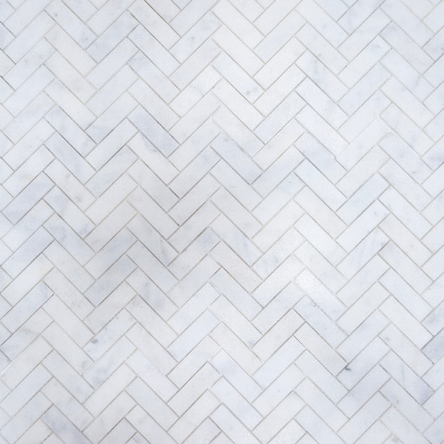 Carrara Bianco Honed Marble Herringbone Mosaic