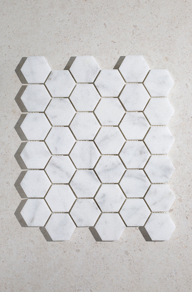 Carrara Bianco Honed Marble Hexagon Mosaic