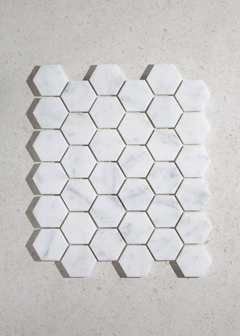 Carrara Bianco Honed Marble Hexagon Mosaic