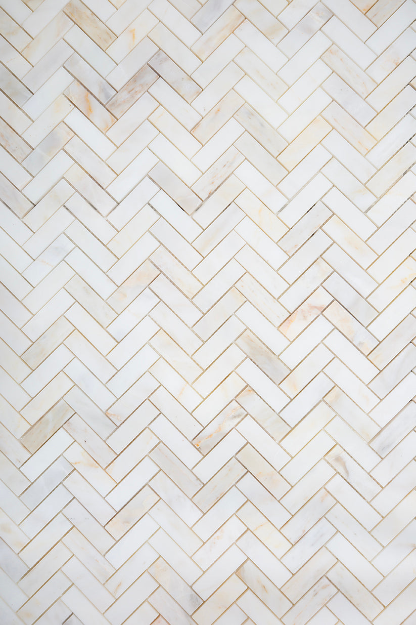 Carrara Oro Honed Marble Herringbone Mosaic