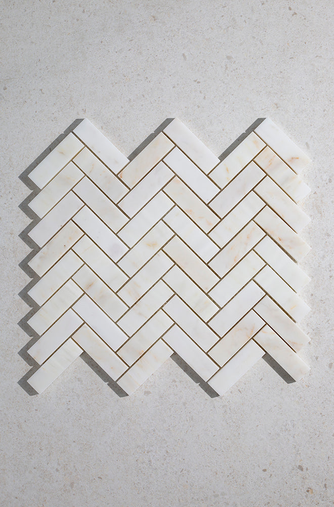 Carrara Oro Honed Marble Herringbone Mosaic