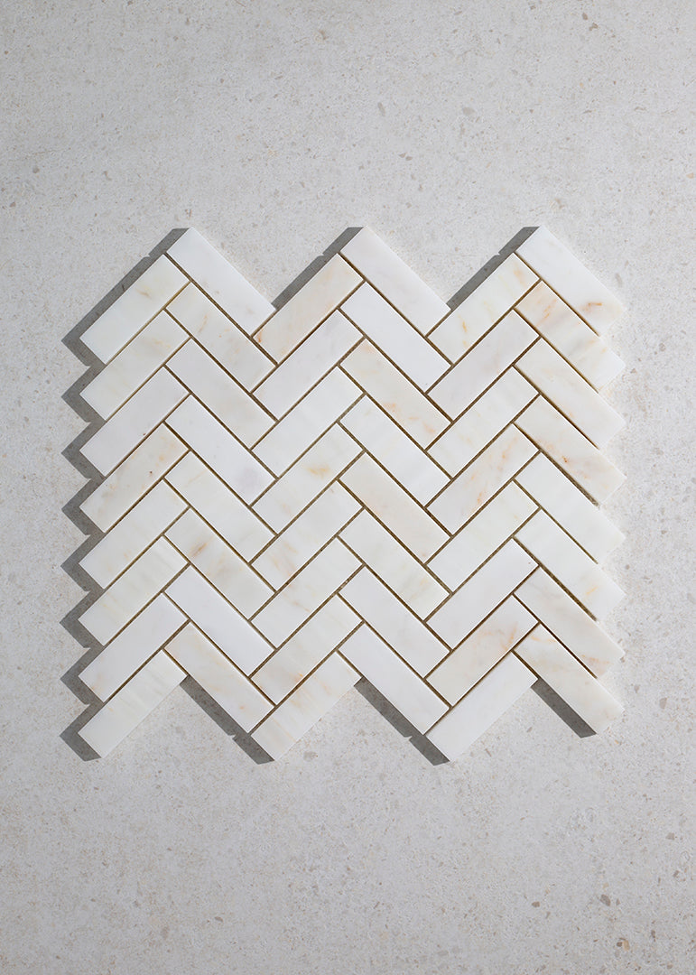 Carrara Oro Honed Marble Herringbone Mosaic