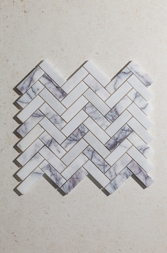 Carrara Viola Dusk Honed Marble Herringbone Mosaic