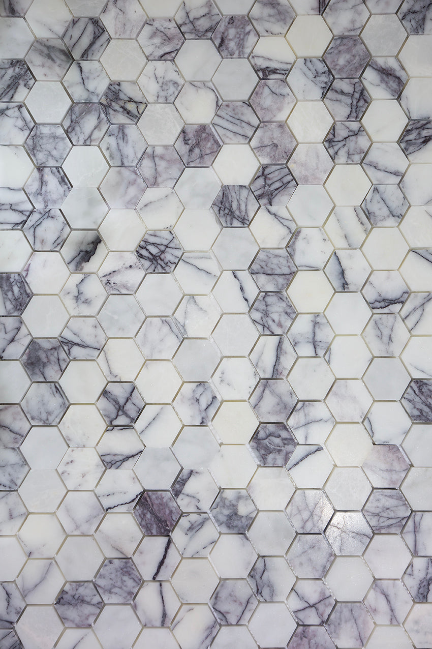 Carrara Viola Dusk Honed Marble Hexagon Mosaic