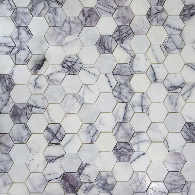 Carrara Viola Dusk Honed Marble Hexagon Mosaic