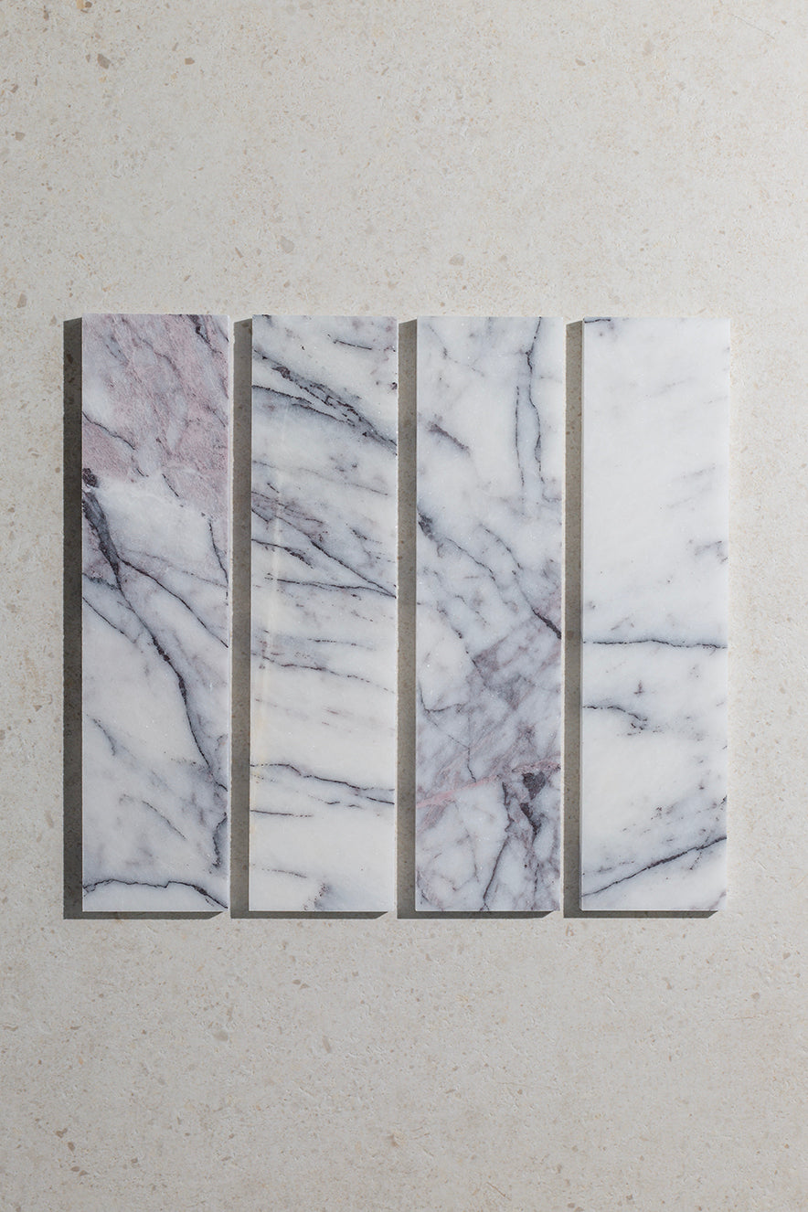 Carrara Viola Dusk Honed Marble Metro Tiles