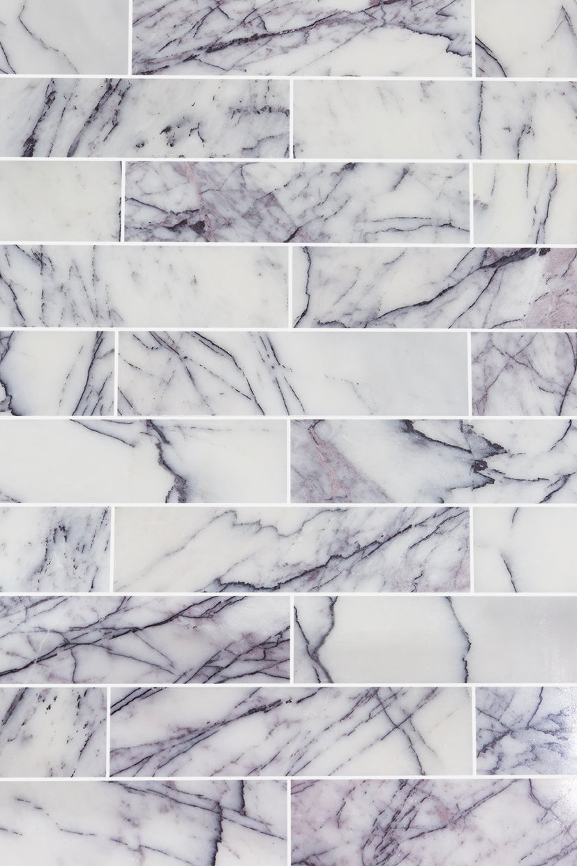 Carrara Viola Dusk Honed Marble Metro Tiles