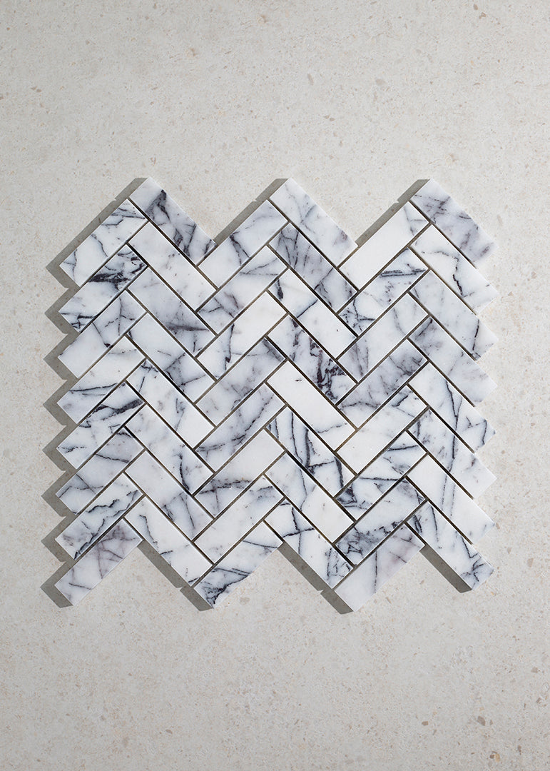 Carrara Viola Honed Marble Herringbone Mosaic