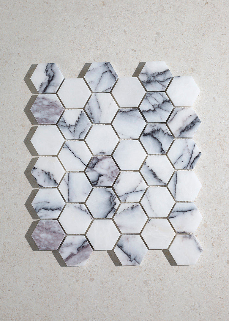 Carrara Viola Honed Marble Hexagon Mosaic | Quorn Stone