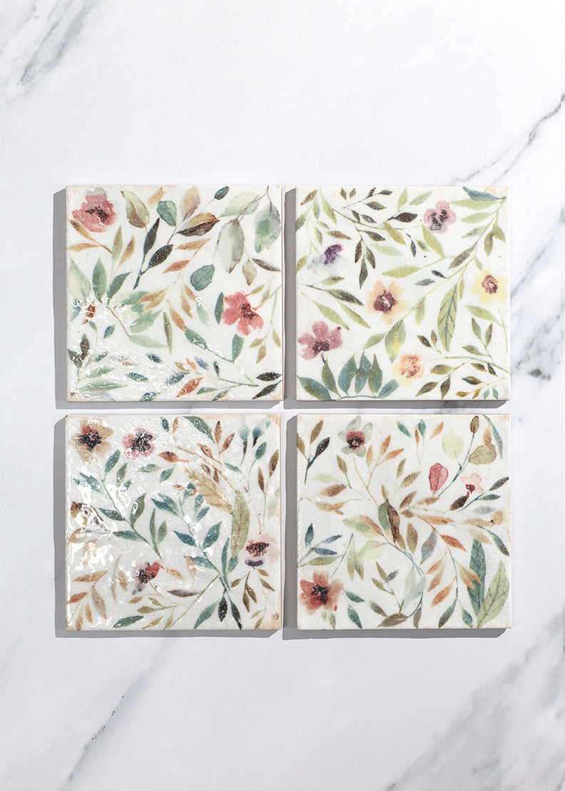 Flora Wild Meadow Crackle Glaze Decorative Tiles