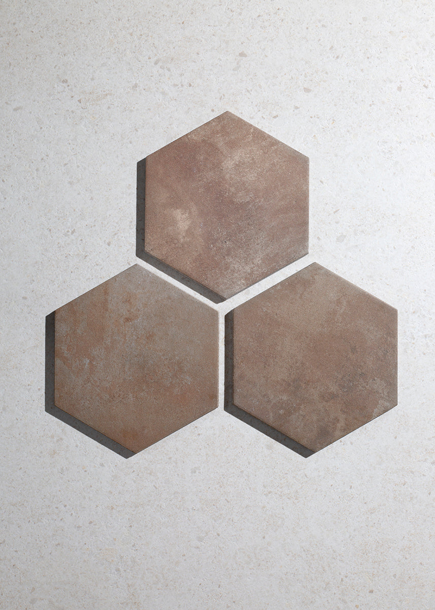 Oliva Marron Hexagon Terracotta Effect Tiles