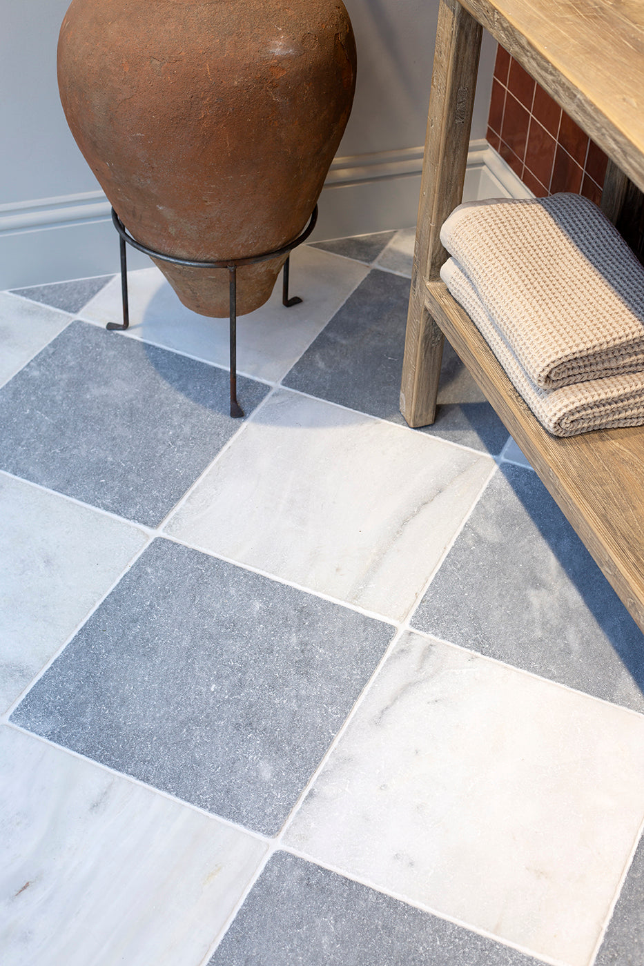 Parisian Chequerboard Tumbled Marble Tiles