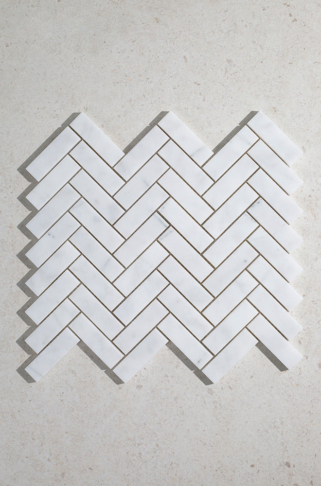 Mont Blanc Honed Marble Herringbone Mosaic