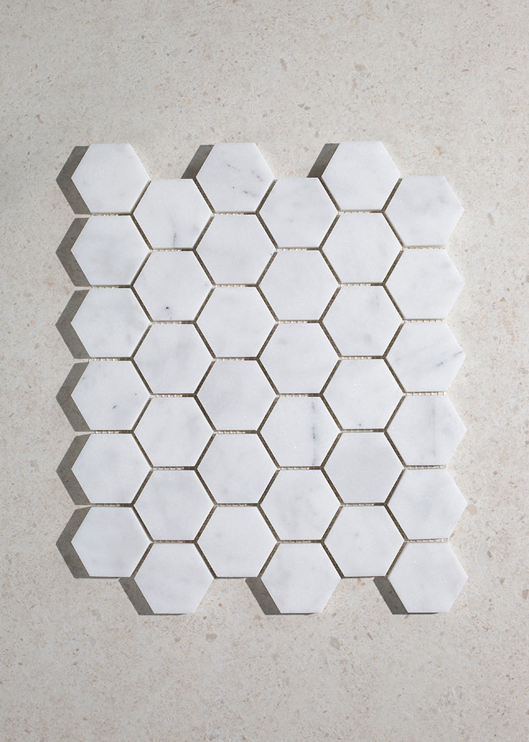 Mont Blanc Honed Marble Hexagon Mosaic