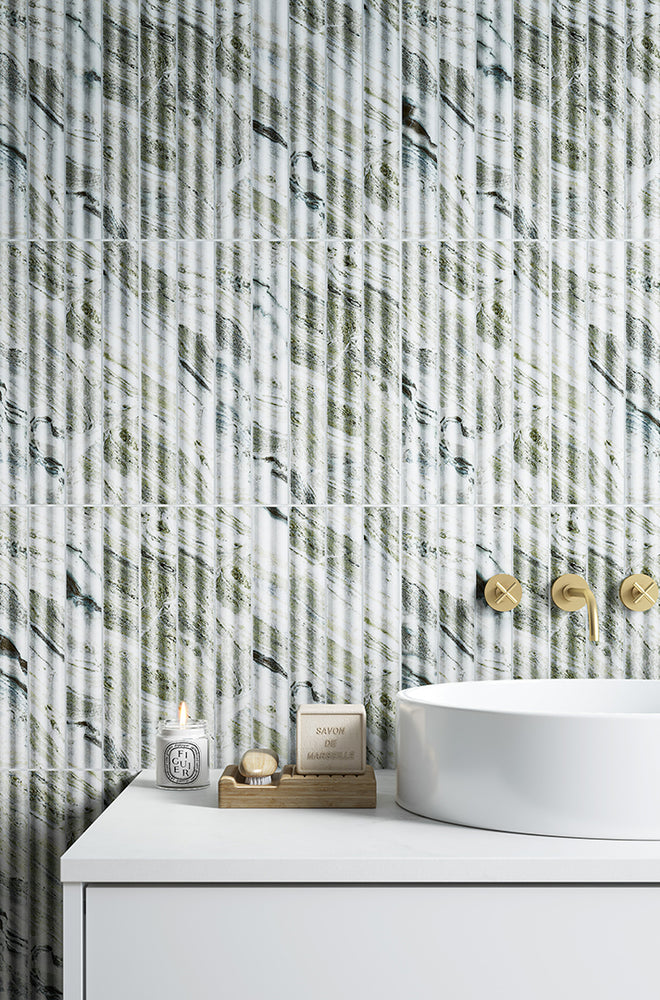 Zanetti Jade Green Marble Effect Fluted Tiles