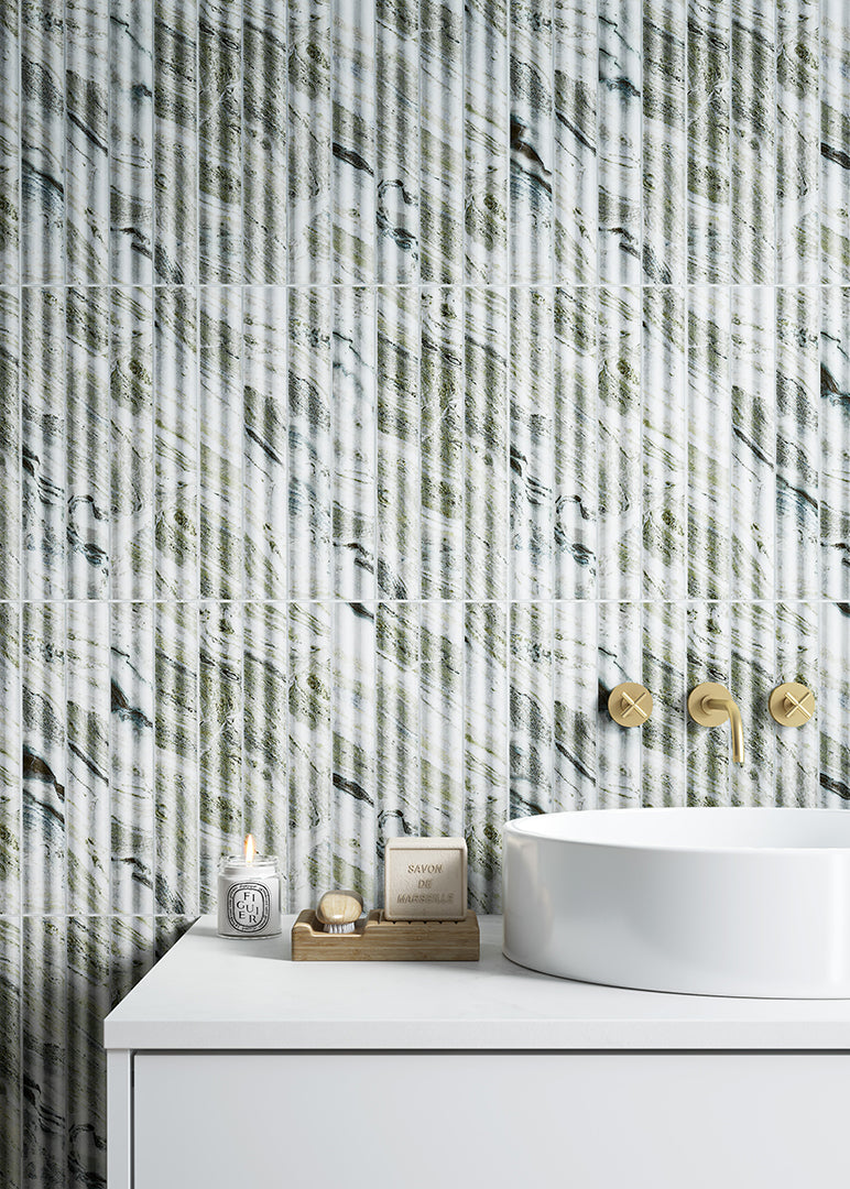 Zanetti Jade Green Marble Effect Fluted Tiles