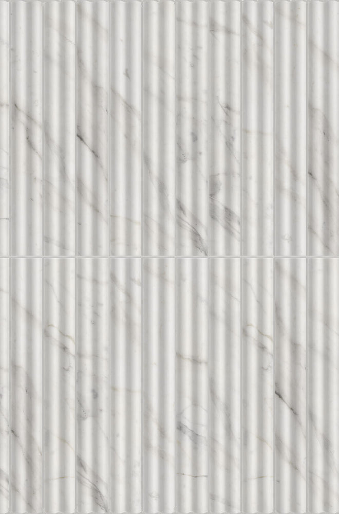 Zanetti Pearl White Marble Effect Fluted Tiles