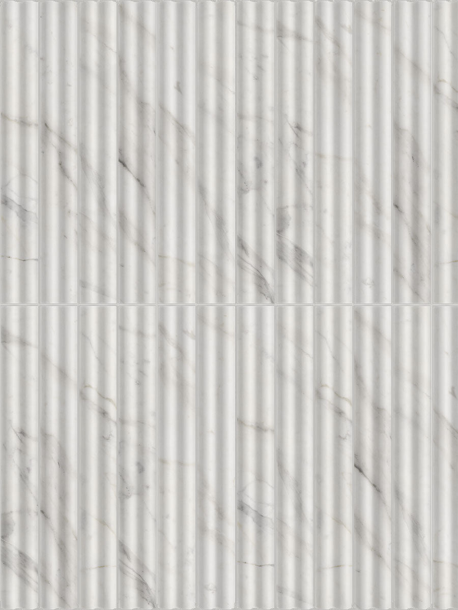 Zanetti Pearl White Marble Effect Fluted Tiles