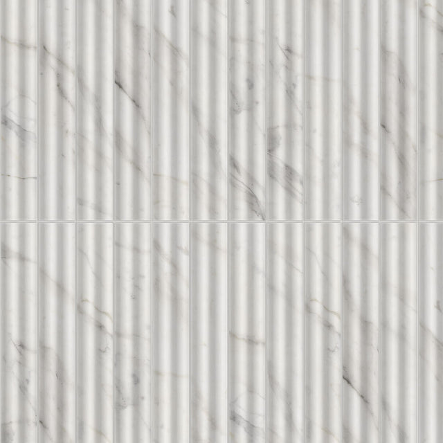 Zanetti Pearl White Marble Effect Fluted Tiles