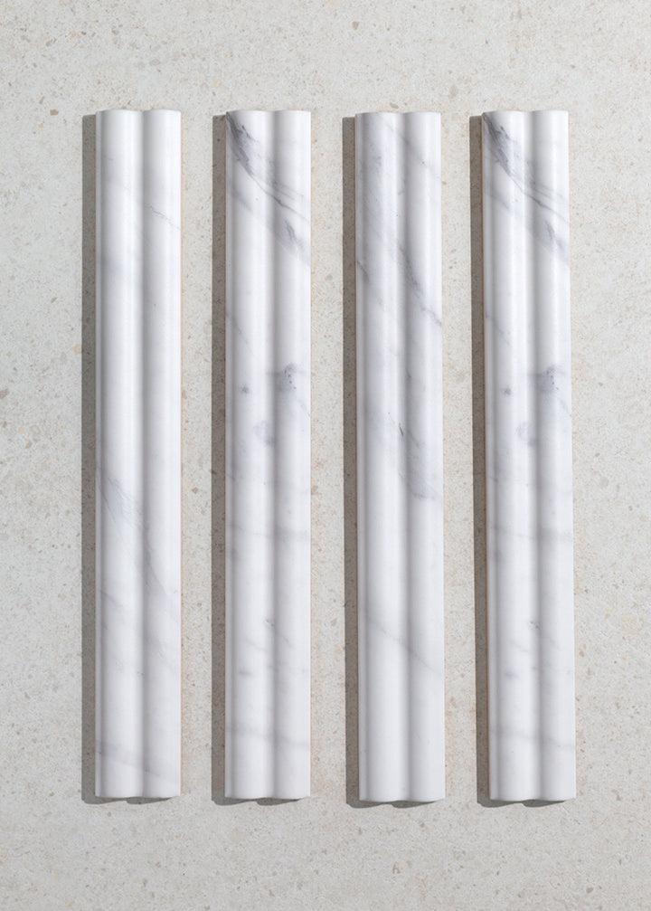 Zanetti Pearl White Marble Effect Fluted Tiles