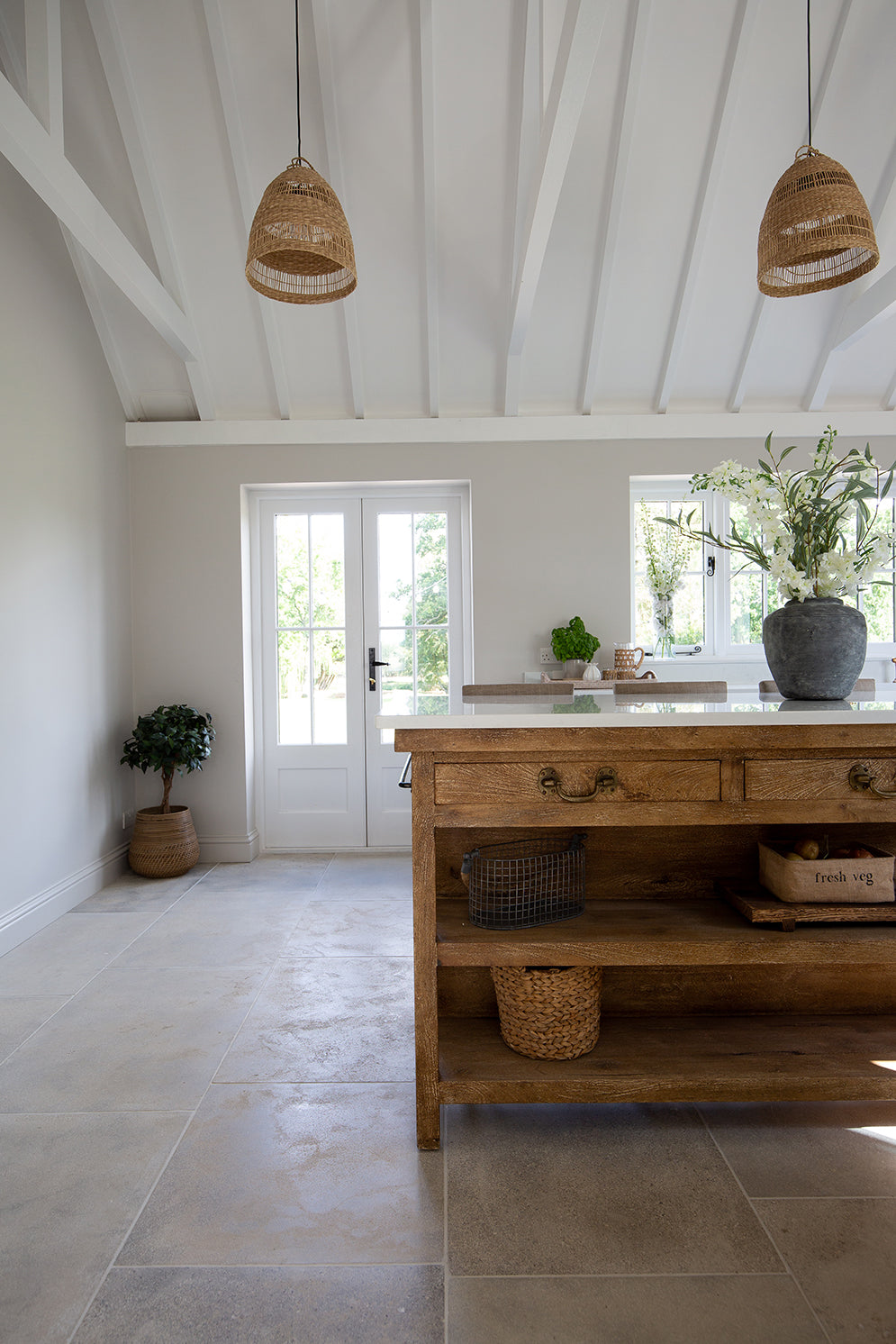 Clermont Gris Lightly Tumbled Limestone Farmhouse Kitchen Floor Tiles