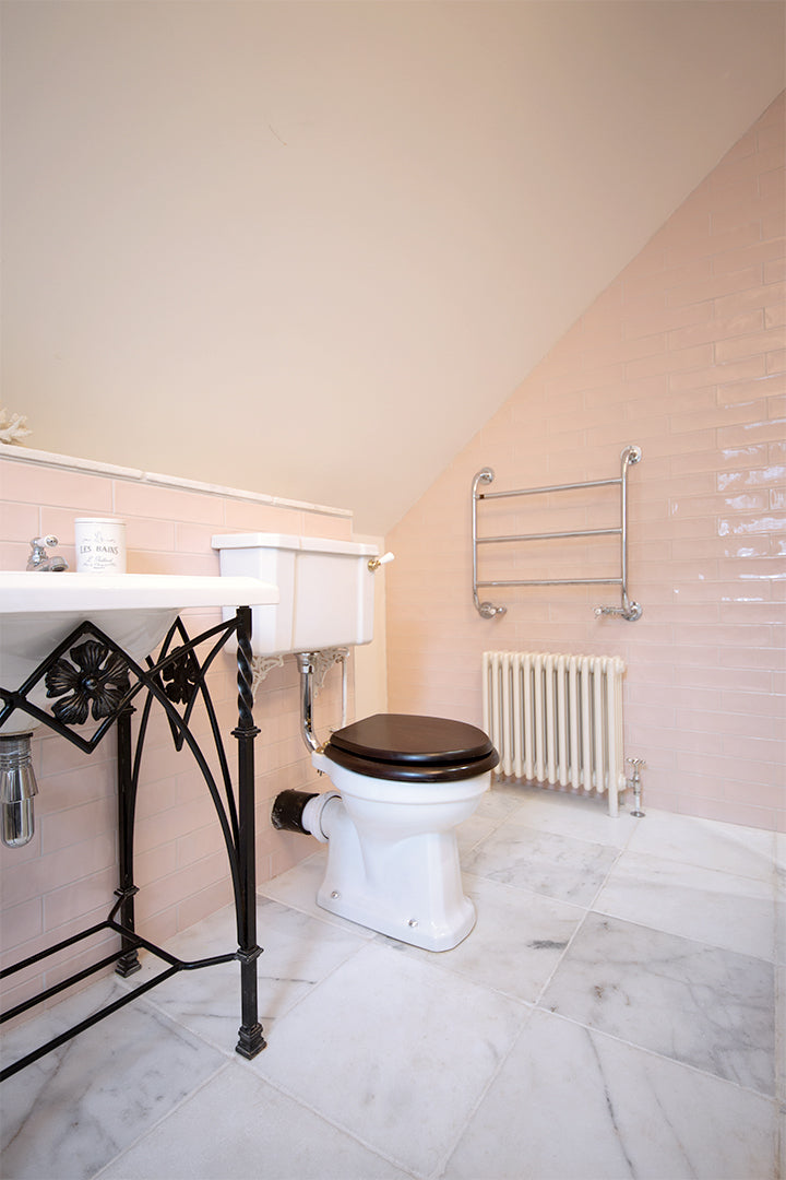 Parisian White Tumbled Marble Tiles and Primrose Blush Metro Tiles